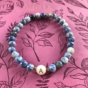 Sodalita Beaded Bracelet with Initial Charm